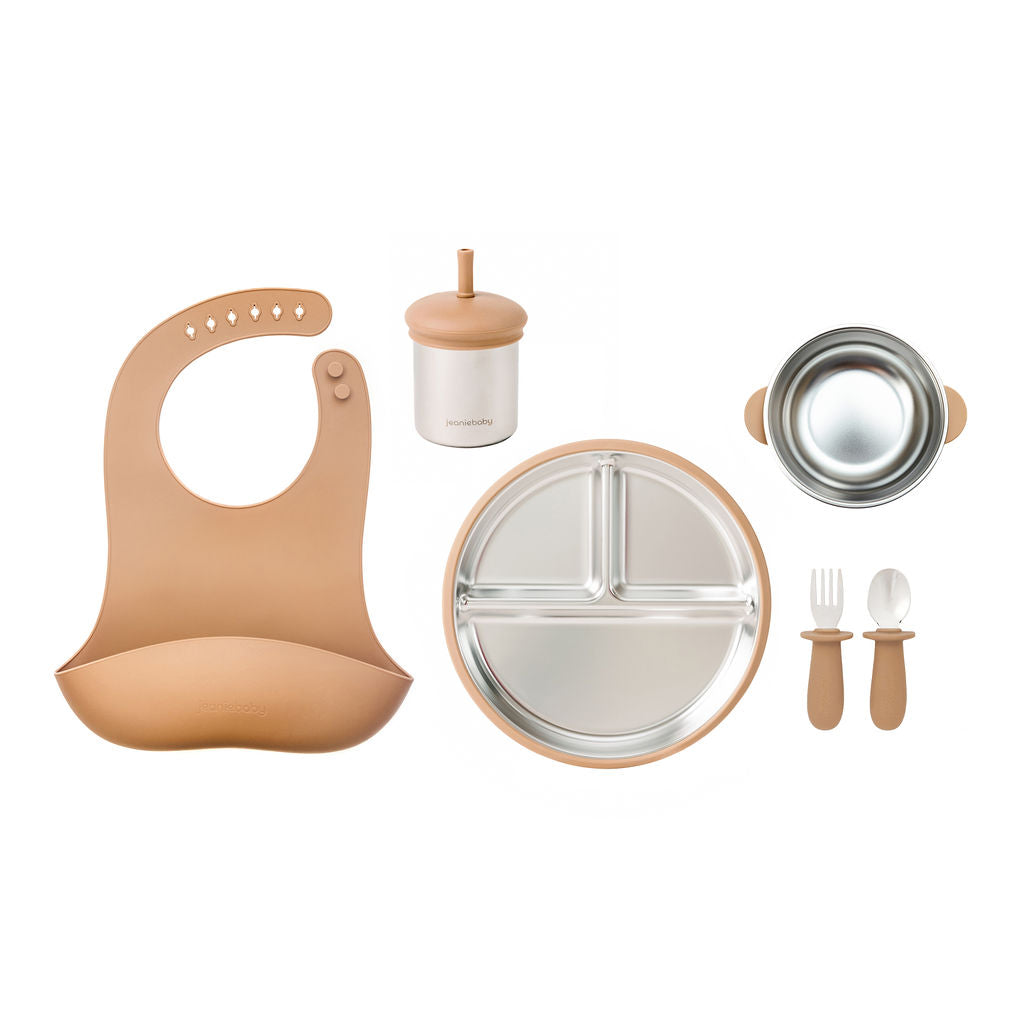 Complete feeding bundle  (Bowl + Plate + Cup + Cutlery Set + Bib)